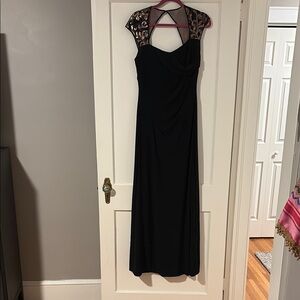 Elegant Black Evening Gown with Gold Accents